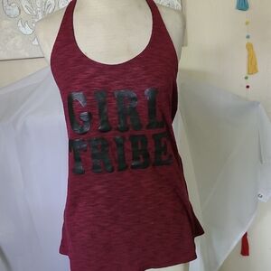 Red Sleeveless Racerback Tank Top with Vintage Graphics